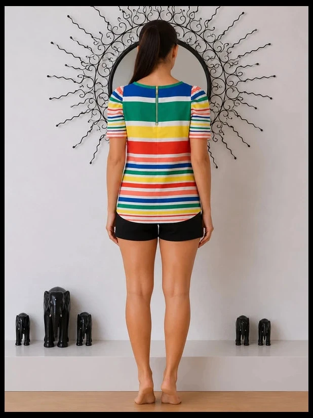 Blusa Listrada Azul e Verde Vera & Lucy Mangas Volumosas S 36 – photo 7